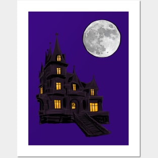 Haunted house with full moon Posters and Art